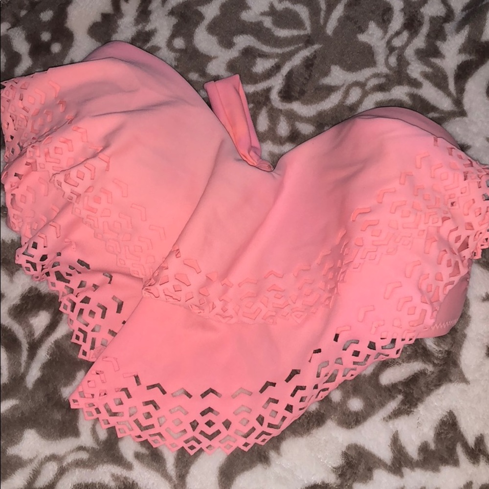 adorable peach strapless bathing suit top